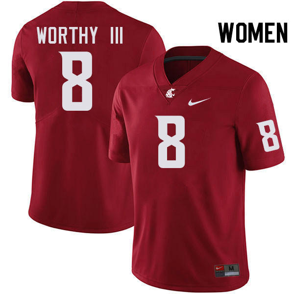 Women #8 Kenny Worthy III Washington State Cougars College Football Jerseys Stitched-Crimson